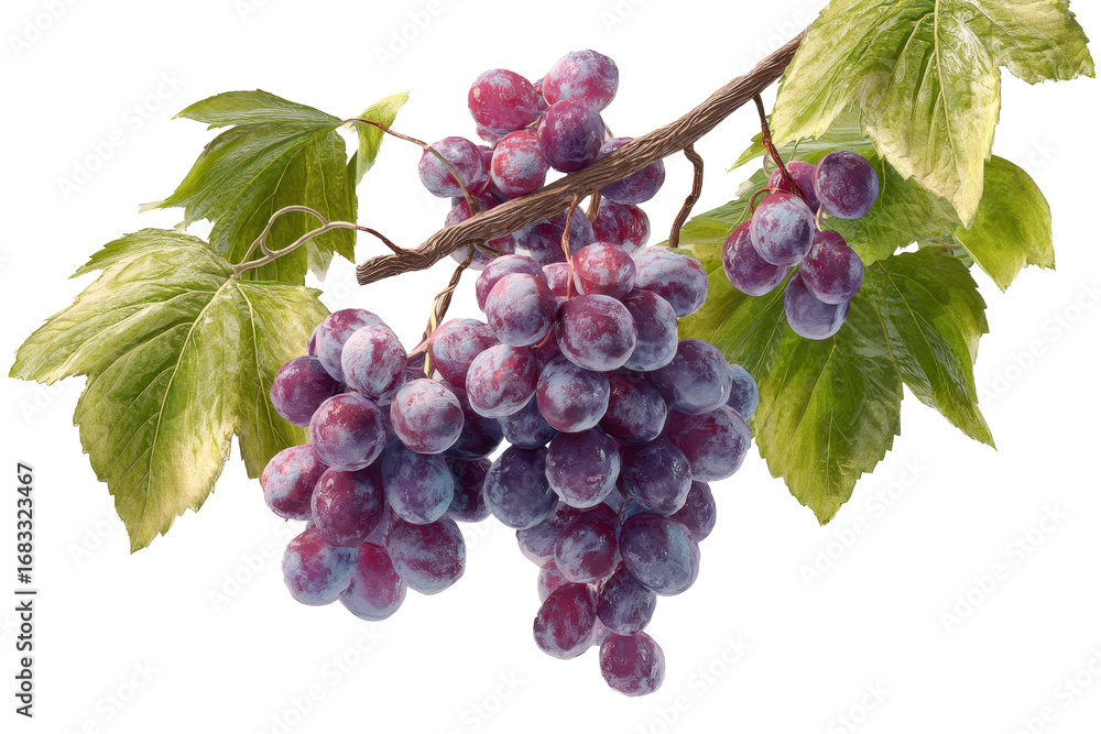Fototapeta premium 3d illustration bunch of grapes with leaves set,png