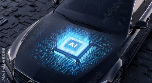 Artificial intelligence powered car futuristic technology and driving innovation concept