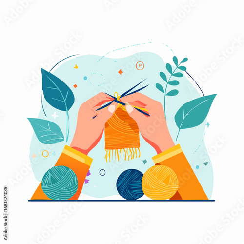 Hands Knitting Colorful Yarn Pattern