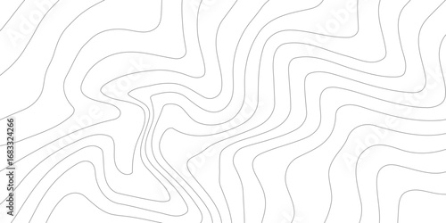 The stylized height of the topographic map contour in lines and contours. Black on gray. The concept of a conditional geography scheme and the terrain path. Wide Size. Vector illustration.