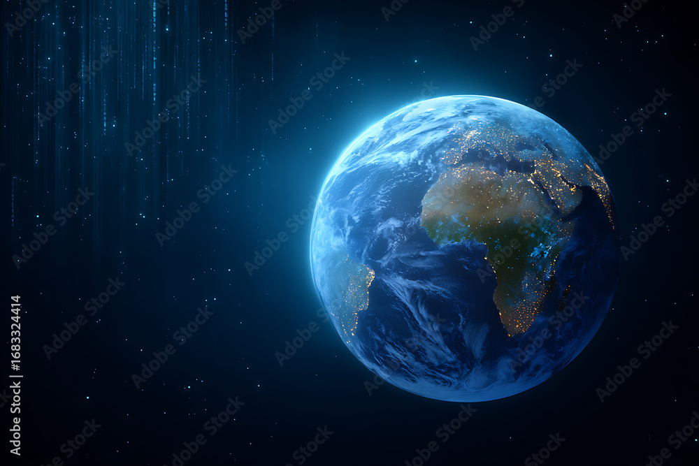 Fototapeta premium Stunning Earth View from Space with Bright Lights and Starry Background