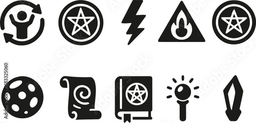 Collection of esoteric symbols and magical objects for occult and mystical themes