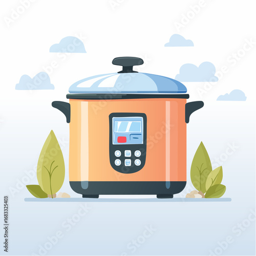 Minimalistischer Reiskocher als Vektorgrafik, Symbol für Küche, Kochen und Ernährung.