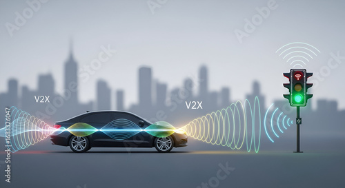 Vehicle-to-everything communication showcasing the future of autonomous driving technology