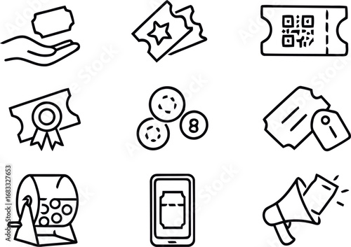 Collection of hand drawn lottery and gambling icons for winning and chance