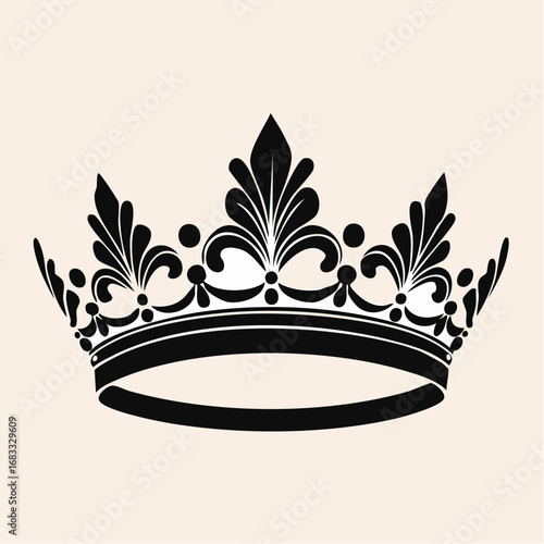 Tiara crown silhouette. This image shows a black silhouette of an ornate tiara or crown, featuring intricate and elegant designs. Vector clipart illustration design.