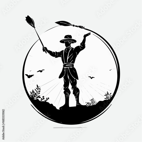 Peter Pan silhouette. This image shows the silhouette of Peter Pan, known for his ability to fly and adventurous spirit, embodying timeless fantasy and freedom. Vector clipart illustration design.