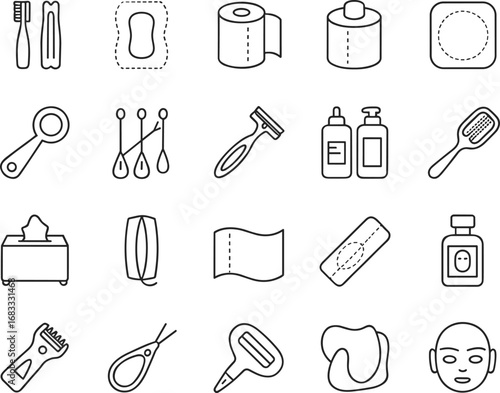 Hygiene and Personal Care Icons Set Outline Vector Graphics toothbrush toothpaste