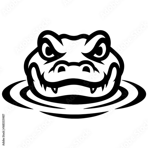 Aggressive alligator or crocodile head inside circular frame vector illustration
