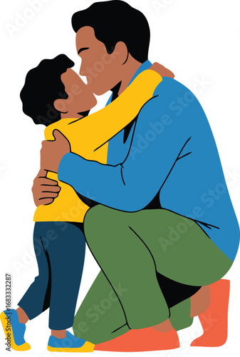 Touching Moment Father and Son Embrace Affectionately in a Heartwarming Scene of Togetherness
