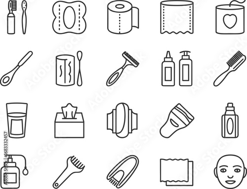 Personal Hygiene and Grooming Icons Set for Bathroom and Self Care toothbrush toothpaste