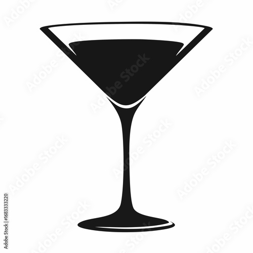 Martini glass silhouette. This image depicts a sleek black silhouette of a martini glass with a refined and classic design. Vector illustration black clipart design.