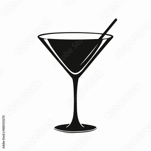 Martini glass silhouette. This image depicts a sleek black silhouette of a martini glass with a refined and classic design. Vector illustration black clipart design.