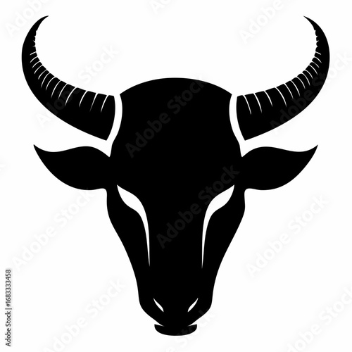 Devil horn silhouette. This image shows a black silhouette of a devilish figure with prominent horns, symbolizing darkness and mystery. Vector clipart illustration design.