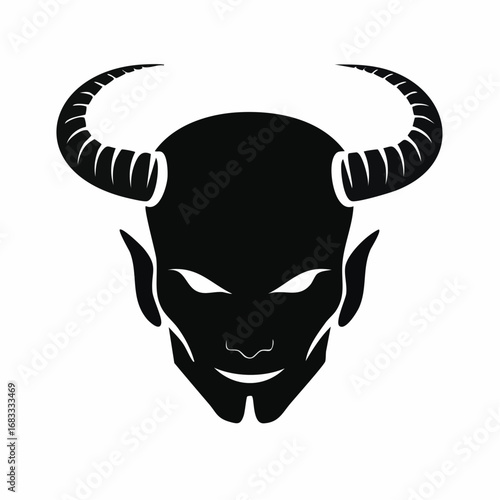 Devil horn silhouette. This image shows a black silhouette of a devilish figure with prominent horns, symbolizing darkness and mystery. Vector clipart illustration design.