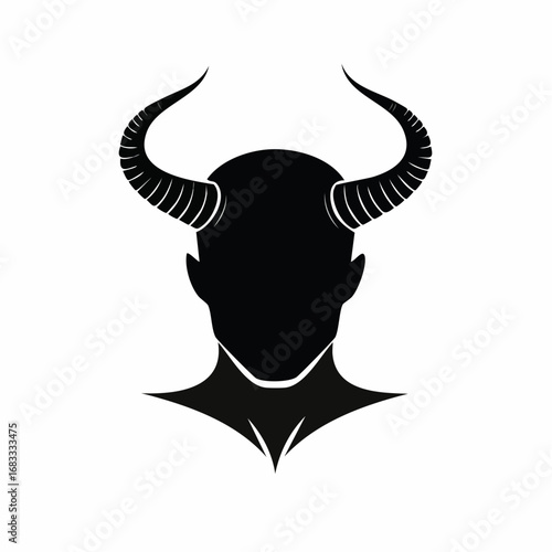 Devil horn silhouette. This image shows a black silhouette of a devilish figure with prominent horns, symbolizing darkness and mystery. Vector clipart illustration design.