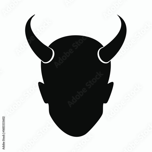 Devil horn silhouette. This image shows a black silhouette of a devilish figure with prominent horns, symbolizing darkness and mystery. Vector clipart illustration design.