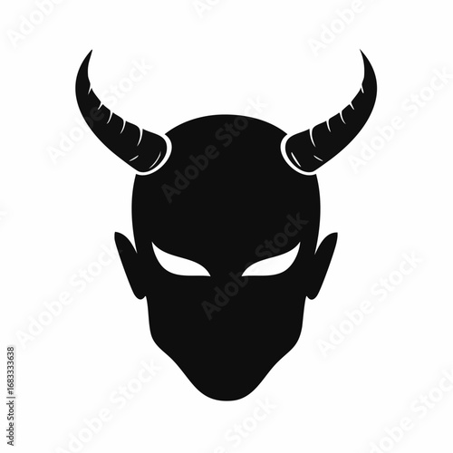 Devil horn silhouette. This image shows a black silhouette of a devilish figure with prominent horns, symbolizing darkness and mystery. Vector clipart illustration design.