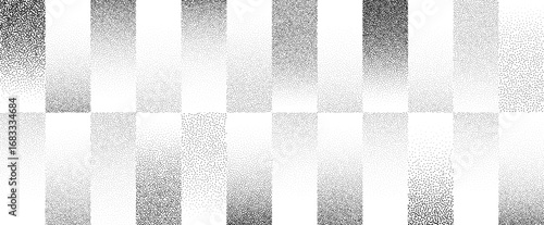 Stippled gradient stripes background. Fading sandy gradation lines wallpaper. Black and white gritty dotted line wallpaper for overlay, print, cover. Vector repeated dot work strip pattern backdrop