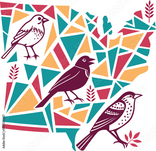 Geometric Colorful Birds Vector Illustration
