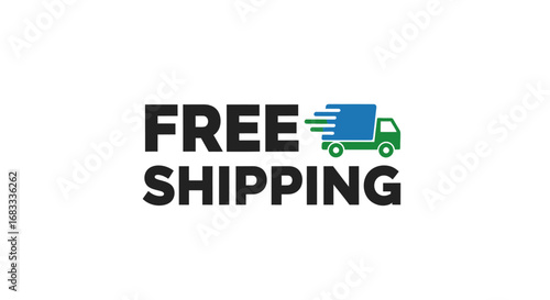 Promotional E-commerce Icon with a Fast Moving Delivery Truck Symbolizing No-Cost Transportation for Online Orders