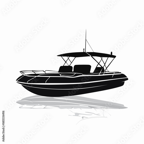 Pontoon boat silhouette. This image shows a pontoon boat in silhouette form, highlighting its structure and design as a floating leisure watercraft. Vector clipart illustration design.
