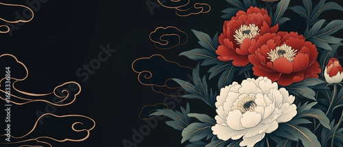AI generator images of Peony painting, Peony symbolizes true love, prosperity, fortune, wealth, honor, and happiness. Peony is also known as the 