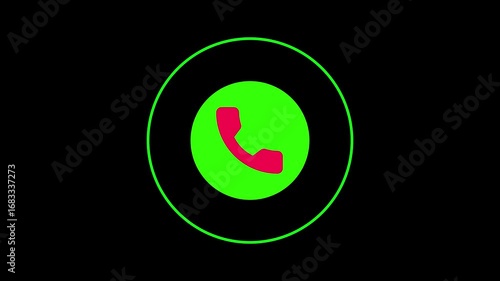 Animated phone icon call answer ringtone incoming call black background concept