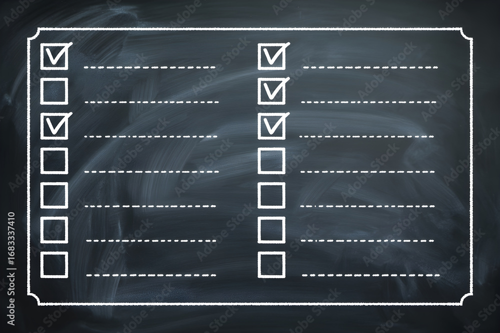 Obraz premium Blank checklist template on chalkboard background with checkboxes for custom school tasks and homework reminders