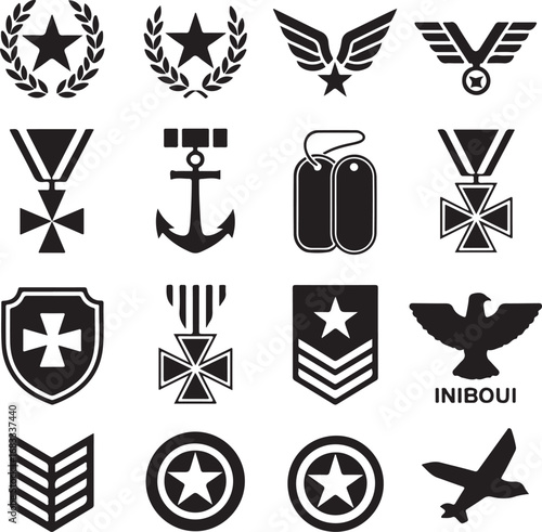 Military Insignia and Awards Collection With Various Symbols medal badge