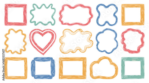Vector art of hand drawn doodle frame set 