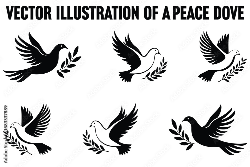 Obraz premium Peace Dove Silhouette Vector Bundle