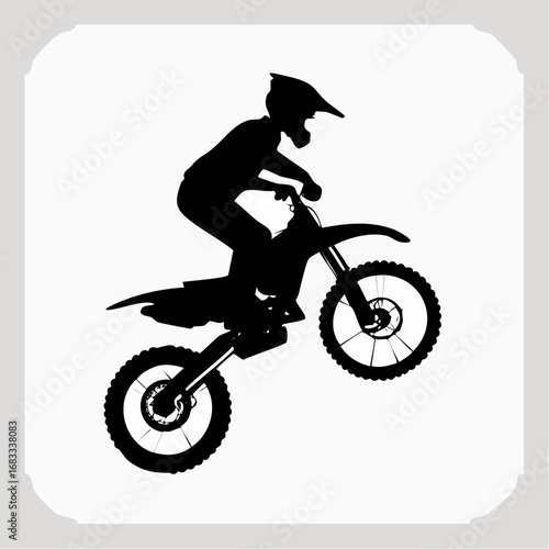 Dirt bike wheelie silhouette. This image shows a black silhouette of a rider performing a wheelie on a dirt bike, highlighting thrill and motion. Vector clipart illustration design.