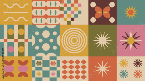 Retro inspired icon pack with colorful and abstract symbols 
