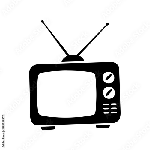 Vector art of retro television illustration, a vintage media device with antenna and knobs for entertainment and communication