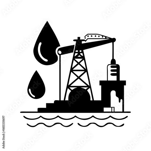 Illustration of an oil pump and oil drops, representing the petroleum industry and energy production