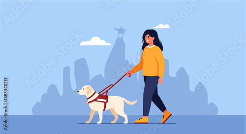 Vector of Guide dog assisting visually impaired person