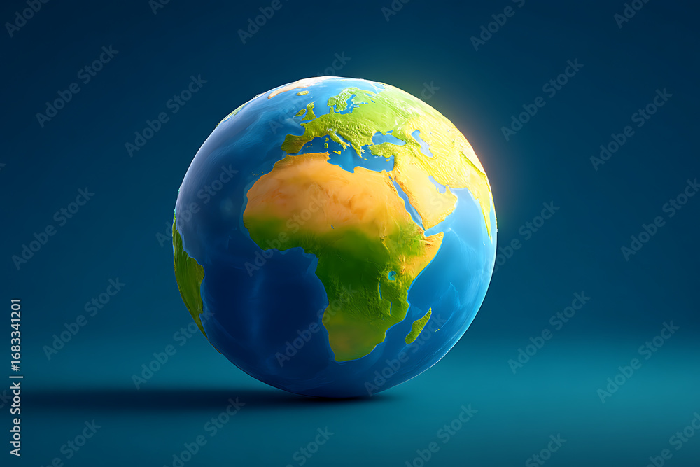 Fototapeta premium Colorful 3D Globe Model Showing Earth Representing Continents and Oceans Brightly