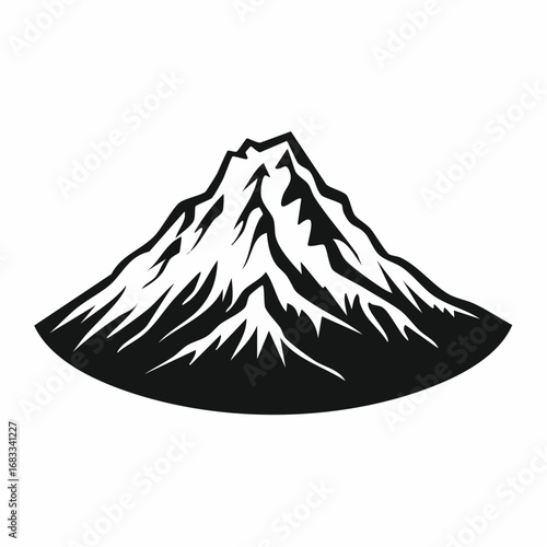 Mount Rainier silhouette. This image showcases a bold black outline of Mount Rainier with sharp peaks and rugged contours. Vector black clipart illustration design.