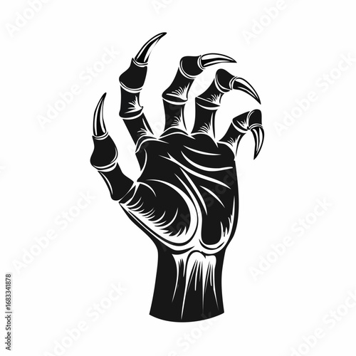 Scary hand silhouette. This image showcases bold black silhouettes of hands with sharp claws, symbolizing horror and fear. Vector clipart illustration design.
