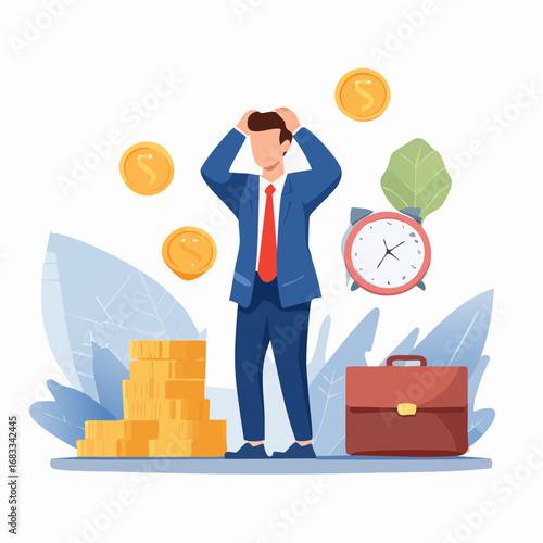 Businessman worried about financial time management.