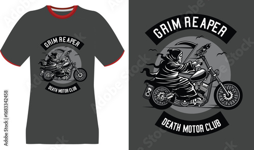 Grim Reaper Riding Motorcycle with Scythe and Crow - Death Motor Club Design