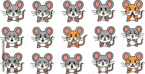 Cartoon mice with varied expressions form pattern.