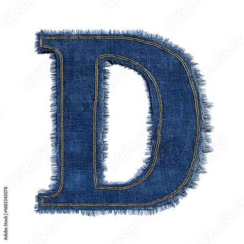 Denim Letter D: The letter D, meticulously crafted from distressed denim, displays the worn texture, the essence of timeless style and enduring appeal. 