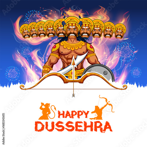 Ravana with ten heads for Navratri festival of India poster for Dussehra
