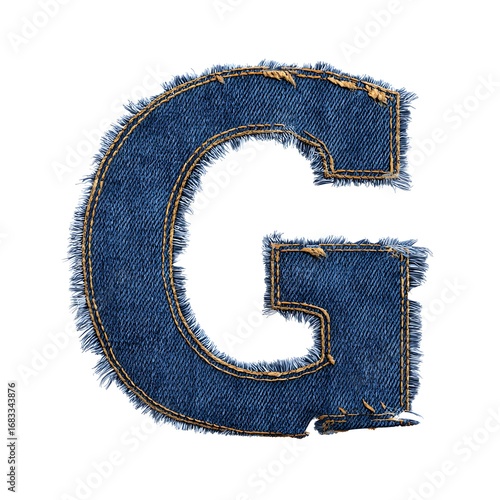 Textured G in Denim: A close-up of a capital G meticulously crafted from denim material, showcasing intricate stitching, frayed edges, and a touch of artisanal charm.