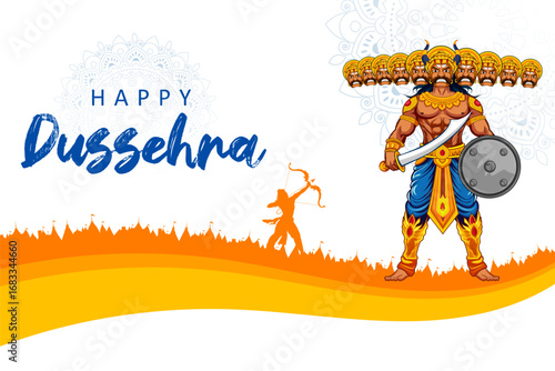 Lord Rama killing Ravana in Dussehra Navratri festival of India poster