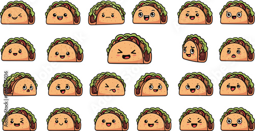 Cartoon tacos with various happy expressions