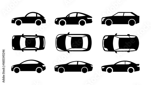 Vector silhouettes of modern cars from multiple angles