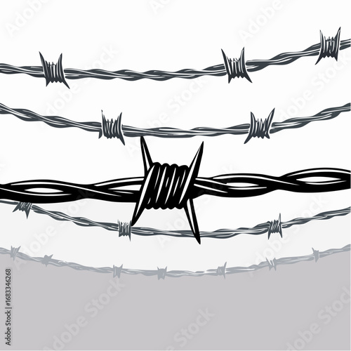Barbed wire silhouette. This image shows a black and white design of intertwined barbed wire, symbolizing security, restriction, and protective boundaries. Vector clipart illustration design.